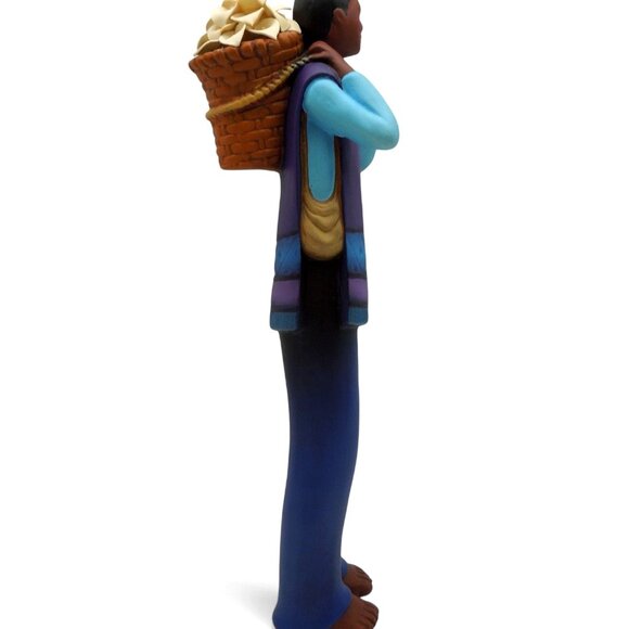 MEXICAN Folk Art CLAY Man With Lillies Flower Basket On His Back Figurine 15" - Picture 2 of 12